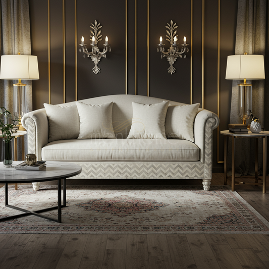 Elegant Inlay Upholstered Sofa | Luxury Handmade Sofa
