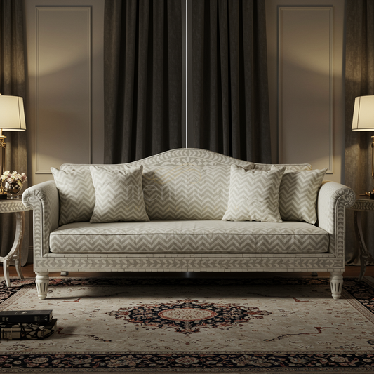 Elegant Inlay Pattern Upholstered Sofa | Luxury Handmade Sofa