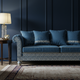 Luxury Blue Inlay Sofa with Geometric Greek Key Pattern | Luxury Handmade Sofa