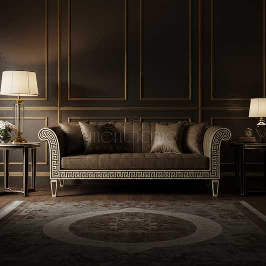 Elegant Inlay Scroll Arm Sofa | Luxury Handmade Sofa