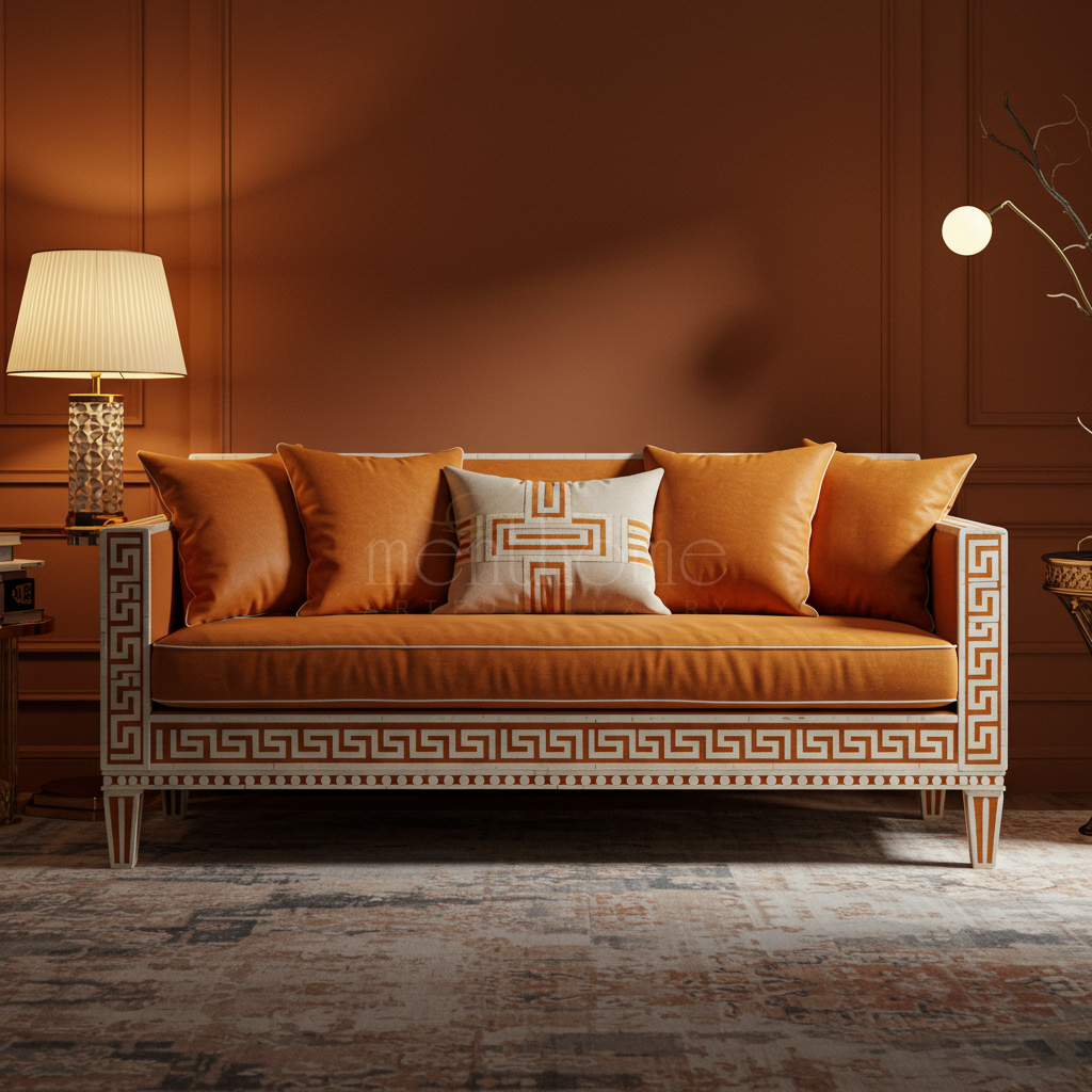 Greek Key Inlay Luxury Inlay Greek Key Sofa | Luxury Handmade Sofa – Menthome USA