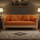 Elegant Inlay Orange Sofa with Greek Key Design | Luxury Handmade Sofa