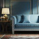 Elegant Blue Inlay Sofa with Greek Key Design | Luxury Handmade Sofa