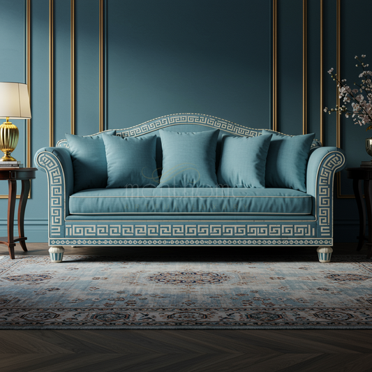 Luxury Inlay Patterned Blue Sofa | Luxury Handmade Sofa