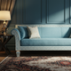 Elegant Blue Inlay Sofa with Greek Key Design | Luxury Handmade Sofa