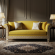 Luxury Inlay Yellow Upholstered Sofa with Classic Greek Key Detailing | Luxury Handmade Sofa