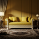 Elegant Mustard Yellow Inlay Sofa with Greek Key Detailing | Luxury Handmade Sofa
