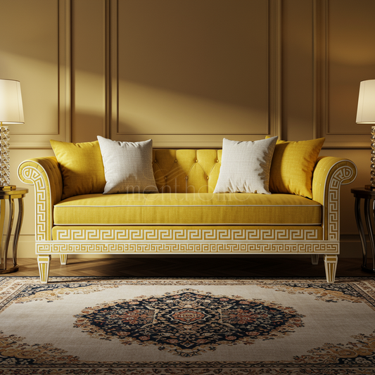 Luxurious Inlay Greek-Key Pattern Velvet Sofa | Luxury Handmade Sofa