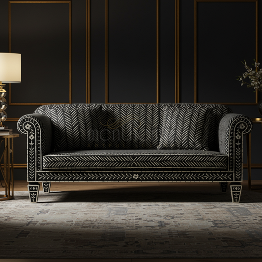 Luxury Black and White Inlay Pattern Sofa | Luxury Handmade Sofa