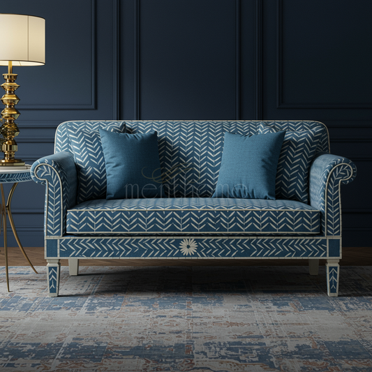 Blue Chevron Patterned Inlay Sofa | Luxury Handmade Sofa