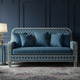 Luxury Blue Inlay Sofa with Decorative Cushions | Luxury Handmade Sofa