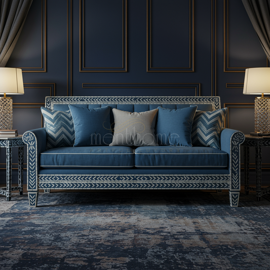 Luxury Blue Inlay Wooden Sofa | Luxury Handmade Sofa