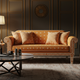 Handcrafted Inlay Orange Sofa with Patterned Cushions | Luxury Handmade Sofa