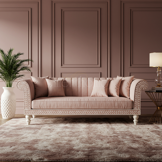 Elegant Inlay Upholstered Sofa | Luxury Handmade Sofa