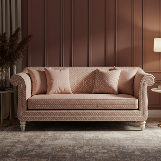 Elegant Inlay Pattern Upholstered Sofa | Luxury Handmade Sofa