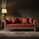 Inlay Handcrafted Red Sofa with Ornate Floral Detailing | Luxury Handmade Sofa