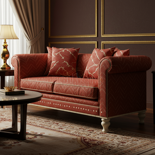 Elegant Inlay Red Patterned Sofa | Luxury Handmade Sofa