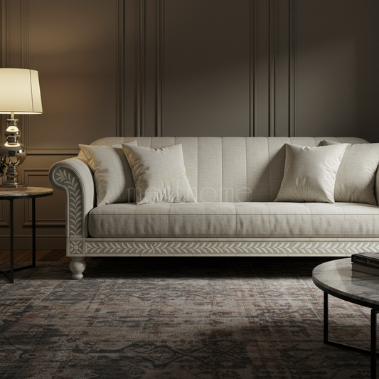 Elegant Inlay Detail Upholstered Sofa | Luxury Handmade Sofa