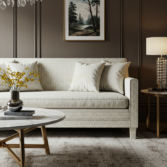 Elegant Inlay Patterned Upholstered Sofa | Luxury Handmade Sofa