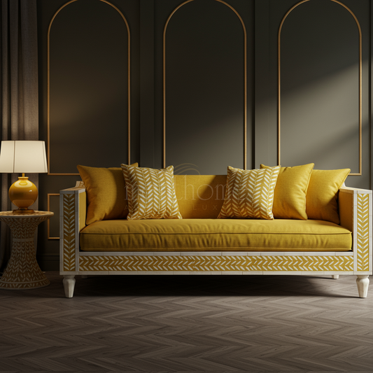 Luxury Inlay Mustard Yellow Sofa | Luxury Handmade Sofa