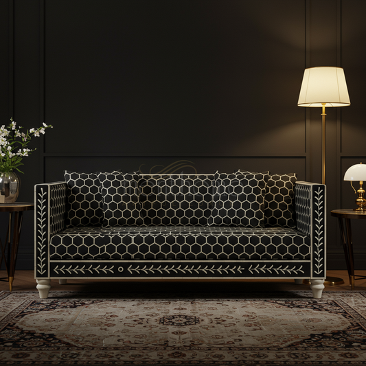 Luxury Black and White Inlay Pattern Sofa | Luxury Handmade Sofa