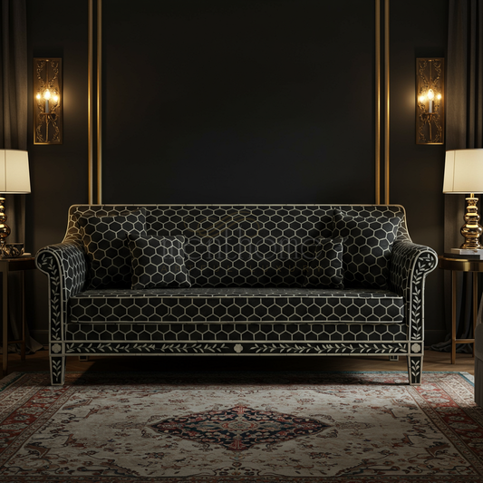Luxurious Black Hexagon Pattern Inlay Sofa | Luxury Handmade Sofa