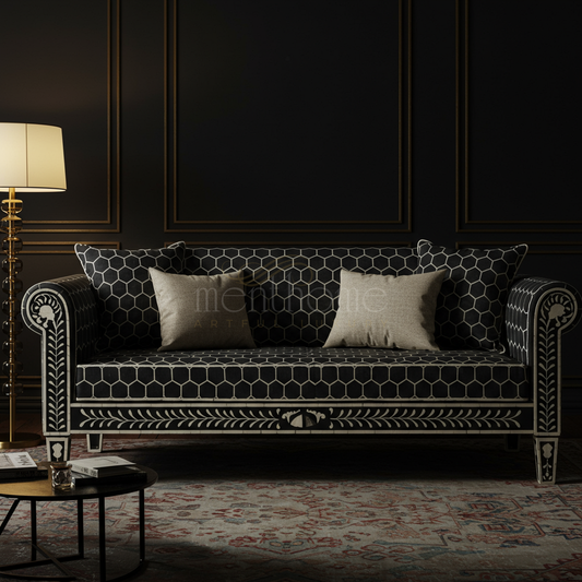 Luxury Black Inlay Sofa with Geometric Pattern | Luxury Handmade Sofa