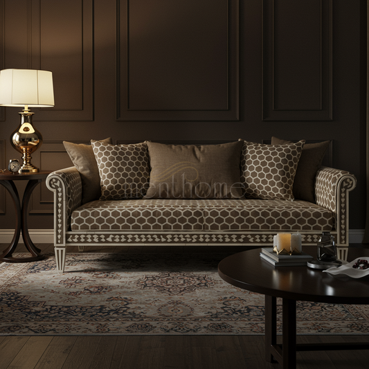 Luxury Inlay Patterned Sofa with Cushions | Luxury Handmade Sofa