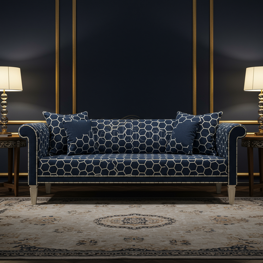 Luxurious Blue Honeycomb Inlay Sofa | Luxury Handmade Sofa