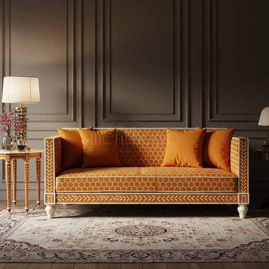 Luxury Handcrafted Inlay Sofa with Hexagon Pattern | Luxury Handmade Sofa
