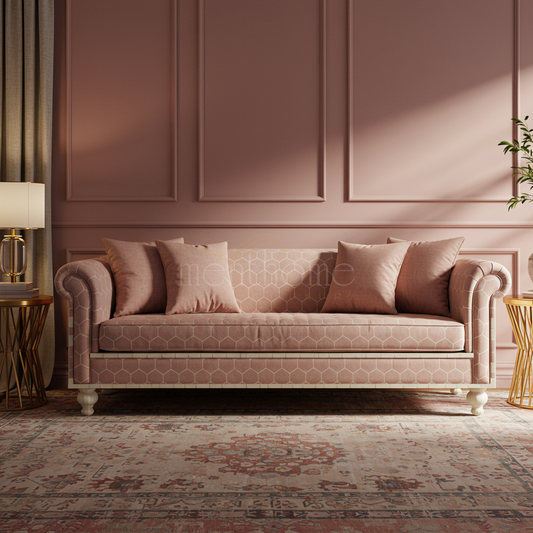 Elegant Hexagon Inlay Upholstered Sofa | Luxury Handmade Sofa