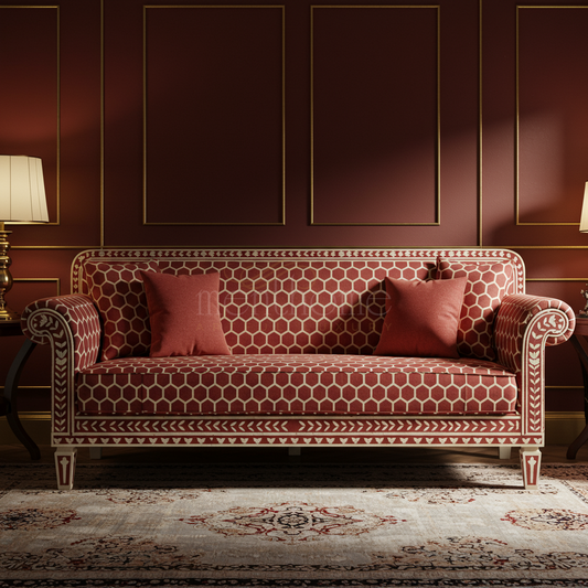 Luxury Red Hexagon Inlay Sofa | Luxury Handmade Sofa