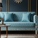 Luxurious Blue Inlay Sofa with Geometric and Floral Motifs | Luxury Handmade Sofa