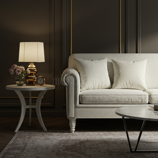 Elegant Inlay Patterned Beige Sofa | Luxury Handmade Sofa