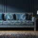 Luxury Blue Inlay Sofa with Botanical Motif | Luxury Handmade Sofa