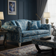 Elegant Blue Inlay Pattern Upholstered Sofa | Luxury Handmade Sofa