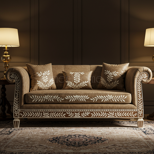 Luxury Inlay Sofa with Elegant Floral Detailing | Luxury Handmade Sofa