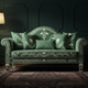 Elegant Green Inlay Sofa with Floral Motif | Luxury Handmade Sofa