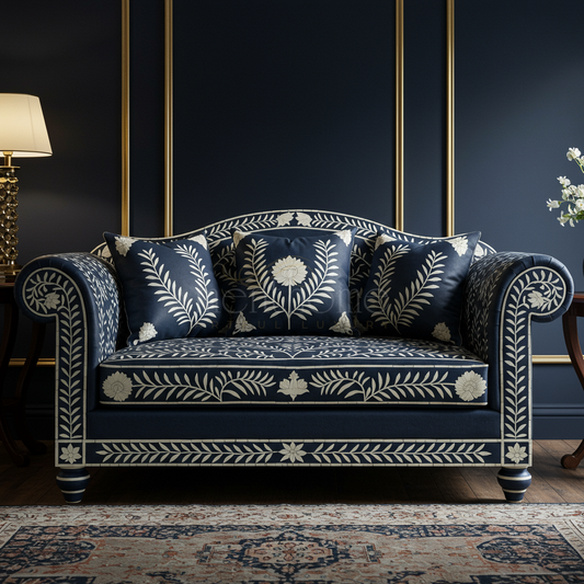 Luxury Blue Inlay Embroidered Sofa | Luxury Handmade Sofa