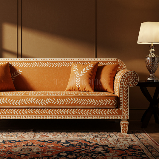 Luxury Inlay Patterned Orange Sofa | Luxury Handmade Sofa