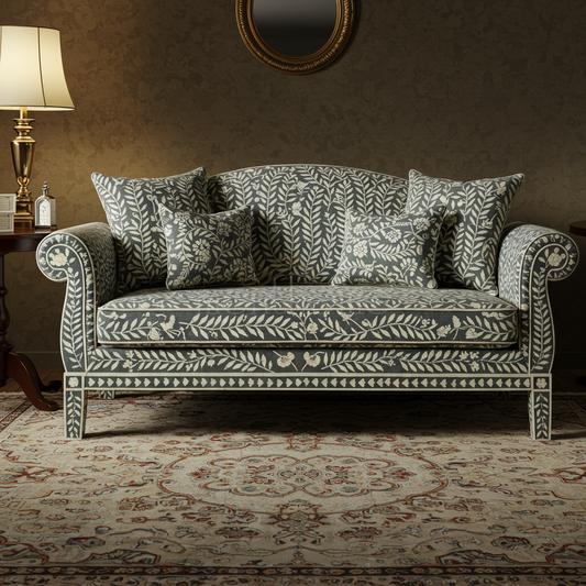 Elegant Inlay Patterned Sofa with Classic Floral Design | Luxury Handmade Sofa