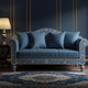 Royal Blue Inlay Sofa with Floral Motifs | Luxury Handmade Sofa