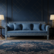 Elegant Blue Inlay Sofa with Floral Detailing | Luxury Handmade Sofa