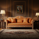 Elegant Inlay Artisanal Sofa with Orange Upholstery | Luxury Handmade Sofa