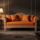 Handcrafted Orange Inlay Sofa with Floral Accents | Luxury Handmade Sofa