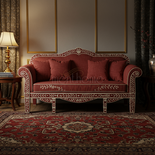 Luxury Inlay Red Fabric Sofa | Luxury Handmade Sofa