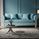 Elegant Blue Inlay Sofa with Floral Motif | Luxury Handmade Sofa