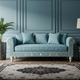 Elegant Blue Inlay Sofa with Floral Motif | Luxury Handmade Sofa