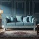 Elegant Blue Inlay Sofa with Floral Motifs | Luxury Handmade Sofa
