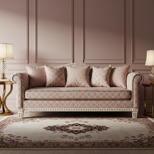 Elegant Inlay Pattern Sofa with Plush Cushions | Luxury Handmade Sofa